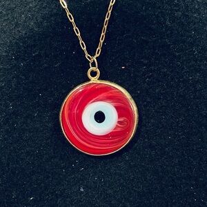 Vintage Gold and Red Evil Eye Pendant Necklace